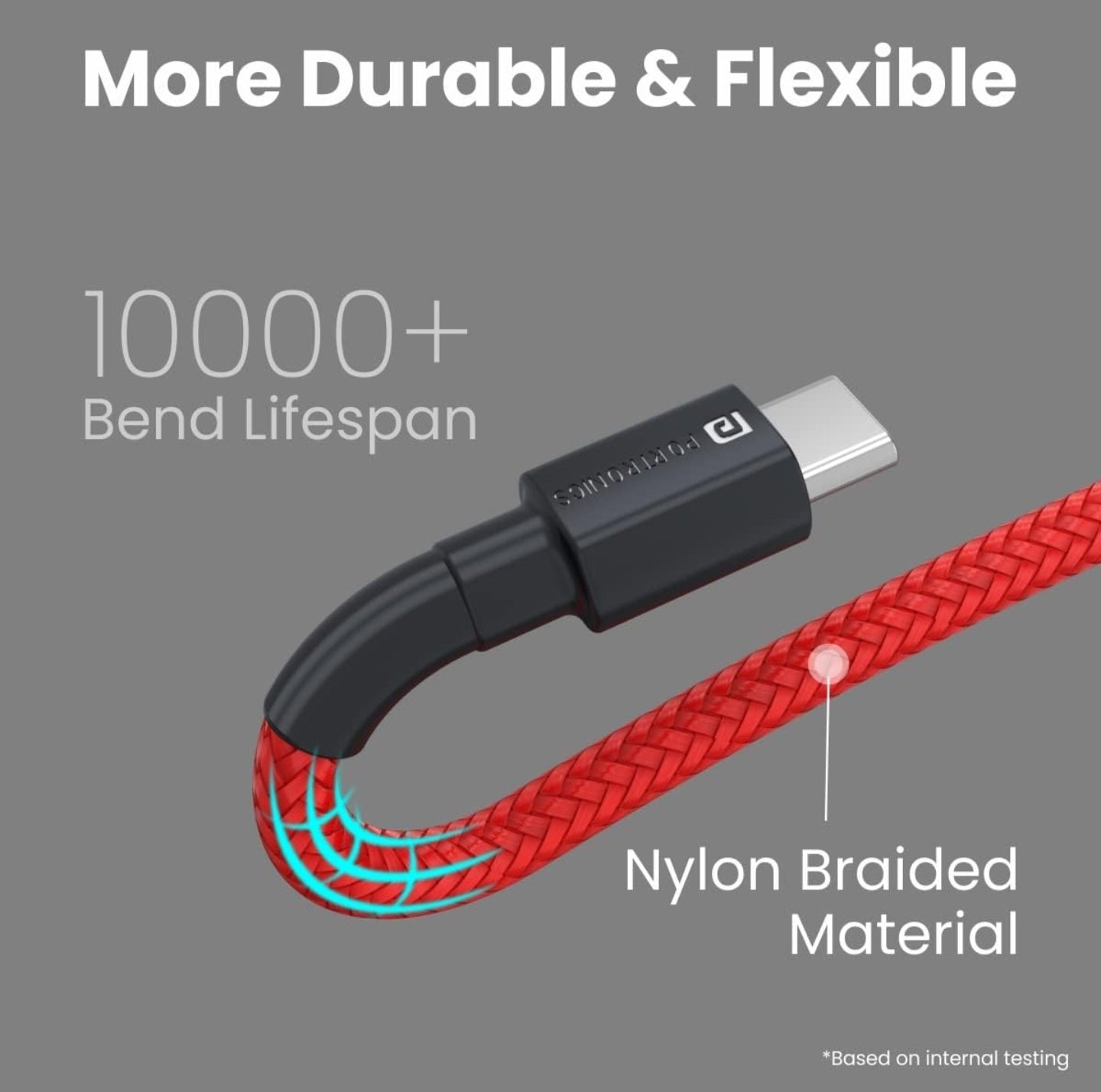 Portronics Konnect B Type C Cable with 3.0A Output, Nylon Braided, Fast Data Sync, Tangle Resistant, 1M Length(Red)