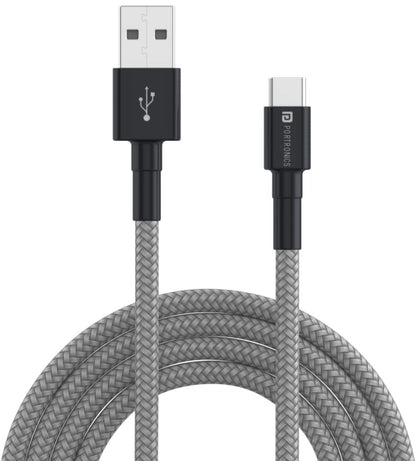 Portronics Konnect B Type C Cable with 3.0A Output, Nylon Braided, Fast Data Sync, Tangle Resistant, 1M Length(Grey)