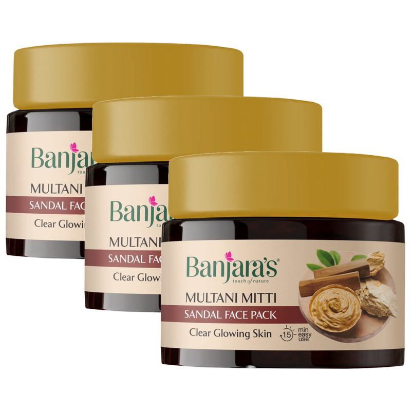 Banjaras Multani Mitti Sandal Glowing Skin Face Pack 100g Pack of 3