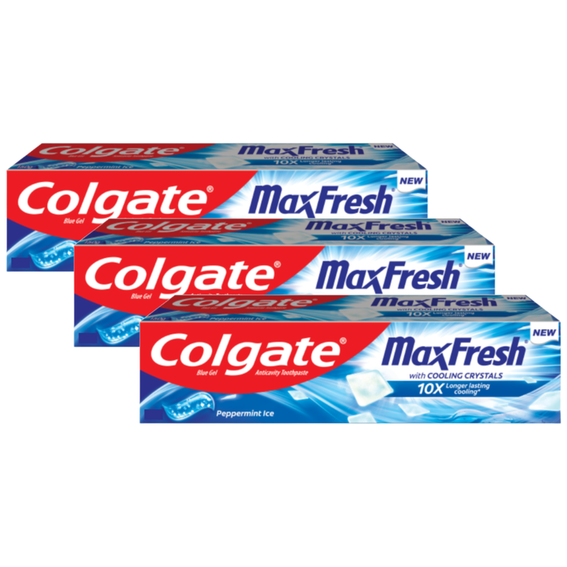 Colgate MaxFresh With Cooling Crystals 10X Peppermint Ice Toothpaste 70g Pack of 3