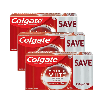 Colgate Visible White Sparkling Mint Anticavity Toothpaste (2X100g) Pack of 3