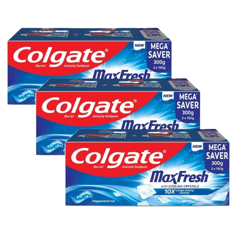 Colgate MaxFresh With Cooling Crystals 10X Peppermint Ice Toothpaste (2X150g) Pack of 3