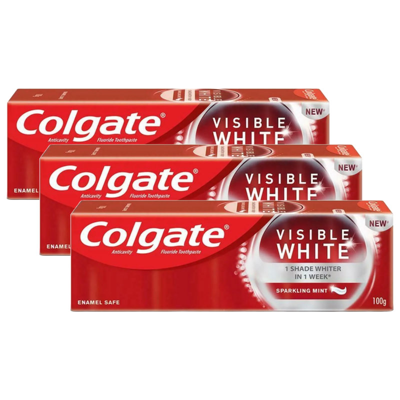 Colgate Visible White Sparkling Mint Anticavity Toothpaste 100g Pack of 3