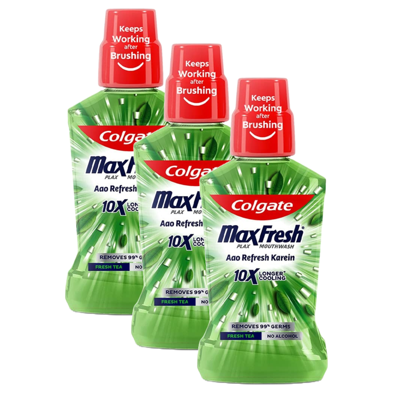 Colgate MaxFresh Longer Cooling 10X Fresh Tea Mouthwash 250ml Pack of 3