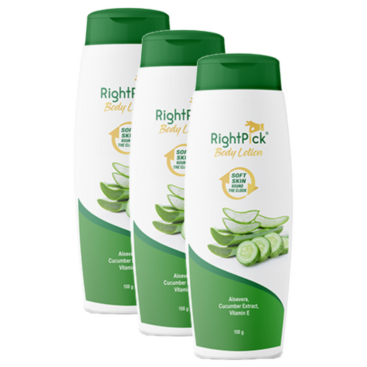 RightPick Aloevera Cucumber Extract, Vitamin E Body Lotion 100g Pack of 3