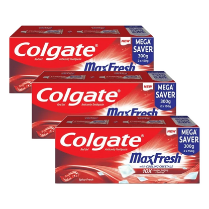 Colgate MaxFresh With Cooling Crystals 10X Spicy Fresh Toothpaste (2X150g) Pack of 3