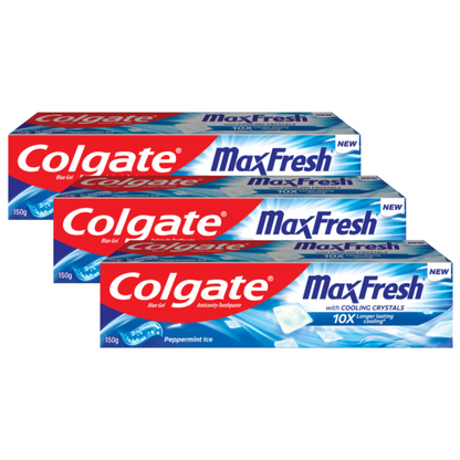 Colgate MaxFresh With Cooling Crystals 10X Peppermint Ice Toothpaste 150g Pack of 3