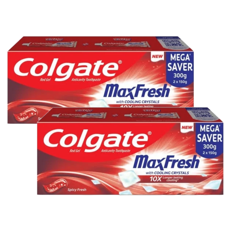 Colgate MaxFresh With Cooling Crystals 10X Spicy Fresh Toothpaste (2X150g) Pack of 2