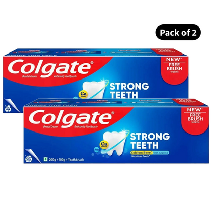 Colgate Strong Teeth Toothpaste + ToothBrush (300gm)(Pack of 2)