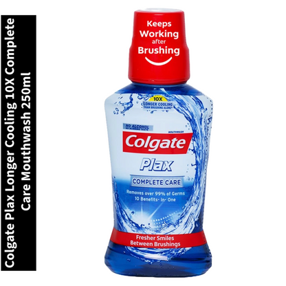 Plax Longer Cooling 10X Colgate Complete Care Mouthwash 250ml