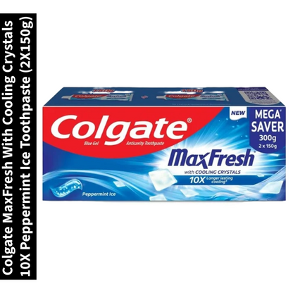 MaxFresh With Cooling Crystals 10X Colgate Peppermint Ice Toothpaste (2X150g)