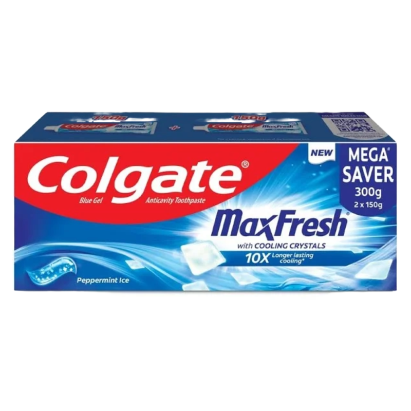 Colgate MaxFresh With Cooling Crystals 10X Peppermint Ice Toothpaste (2X150g)