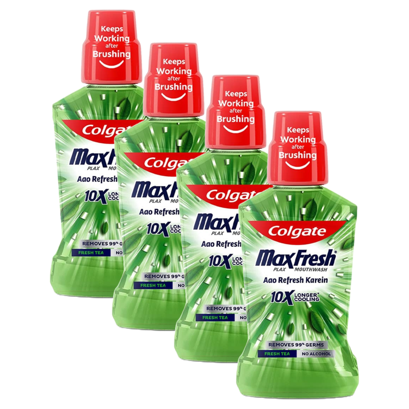 Colgate MaxFresh Longer Cooling 10X Fresh Tea Mouthwash 250ml Pack of 4