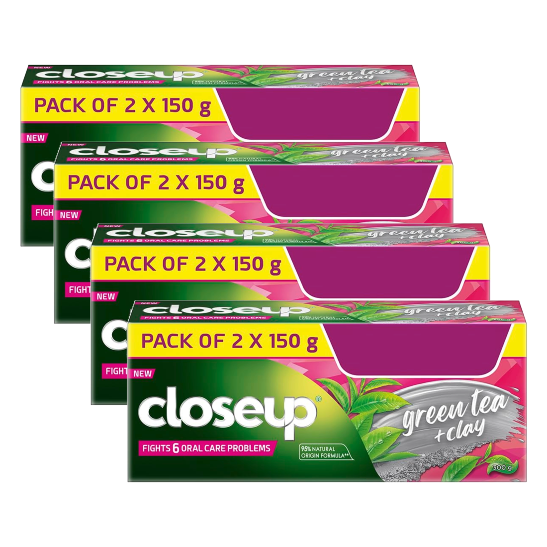 Closeup Green Tea + Clay Fights 6 Oral Care Toothpaste (150g x 2) Pack of 4