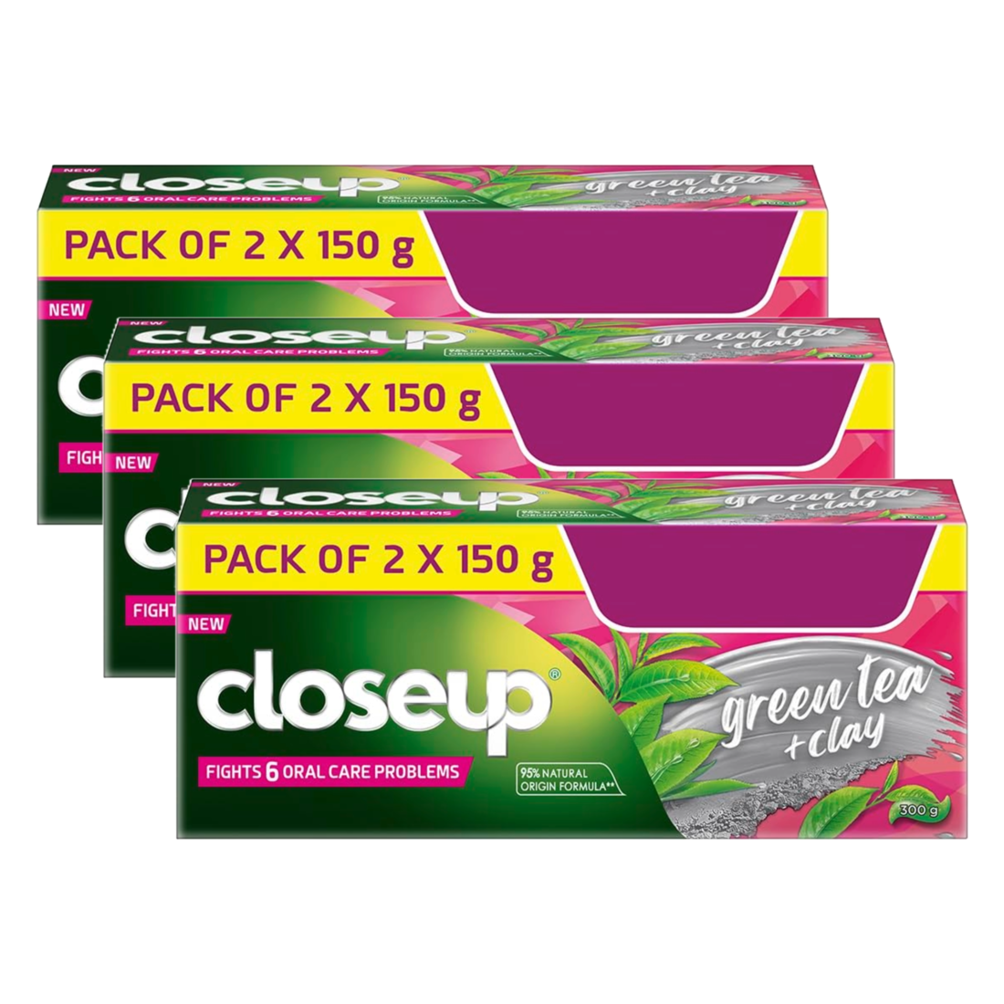 Closeup Green Tea + Clay Fights 6 Oral Care Toothpaste (150g x 2) Pack of 3