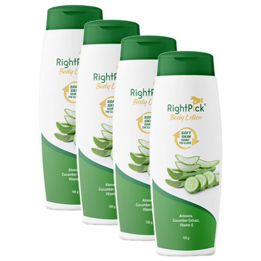 RightPick Aloevera Cucumber Extract, Vitamin E Body Lotion 100g Pack of 4