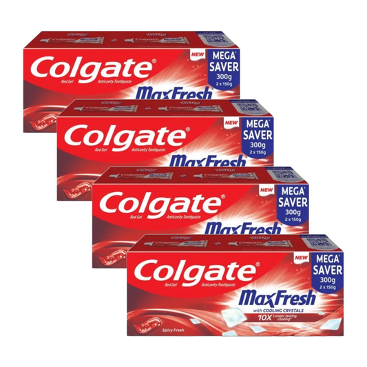 Colgate MaxFresh With Cooling Crystals 10X Spicy Fresh Toothpaste (2X150g) Pack of 4