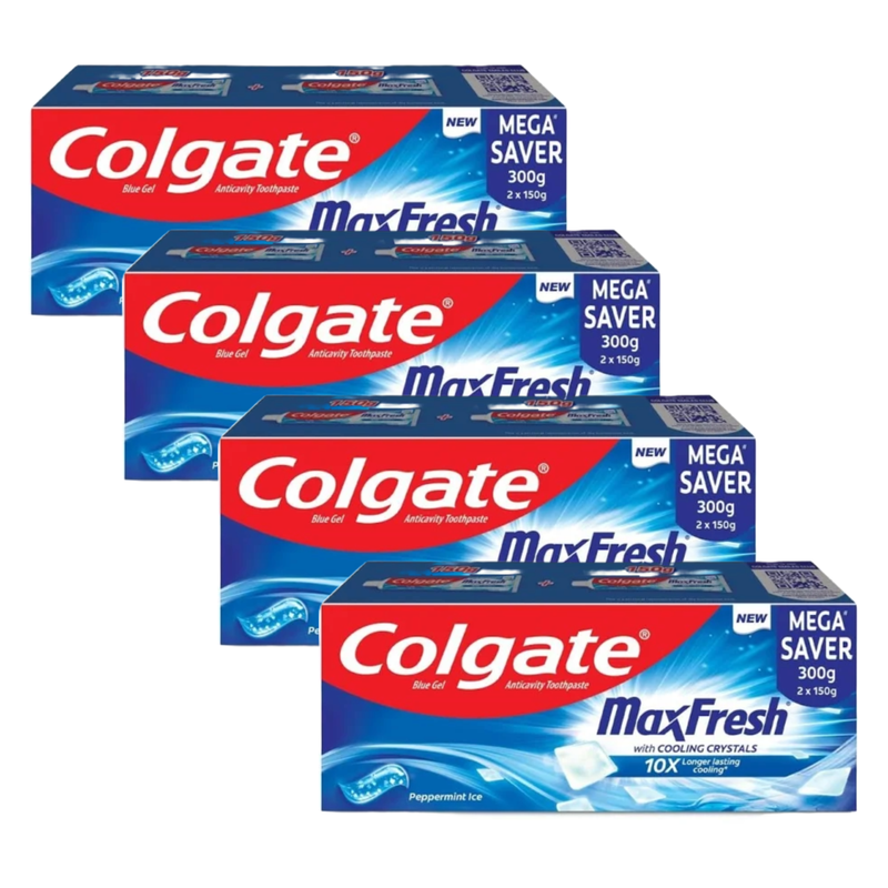 Colgate MaxFresh With Cooling Crystals 10X Peppermint Ice Toothpaste (2X150g) Pack of 4