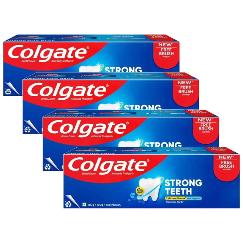 Colgate Strong Teeth Anticavity Toothpaste + ToothBrush 300g Pack of 4