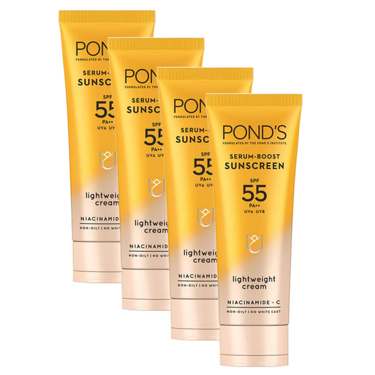 Ponds Serum Boost Sunscreen SPF 55 PA++ Light Weight Cream 50g Pack of 4