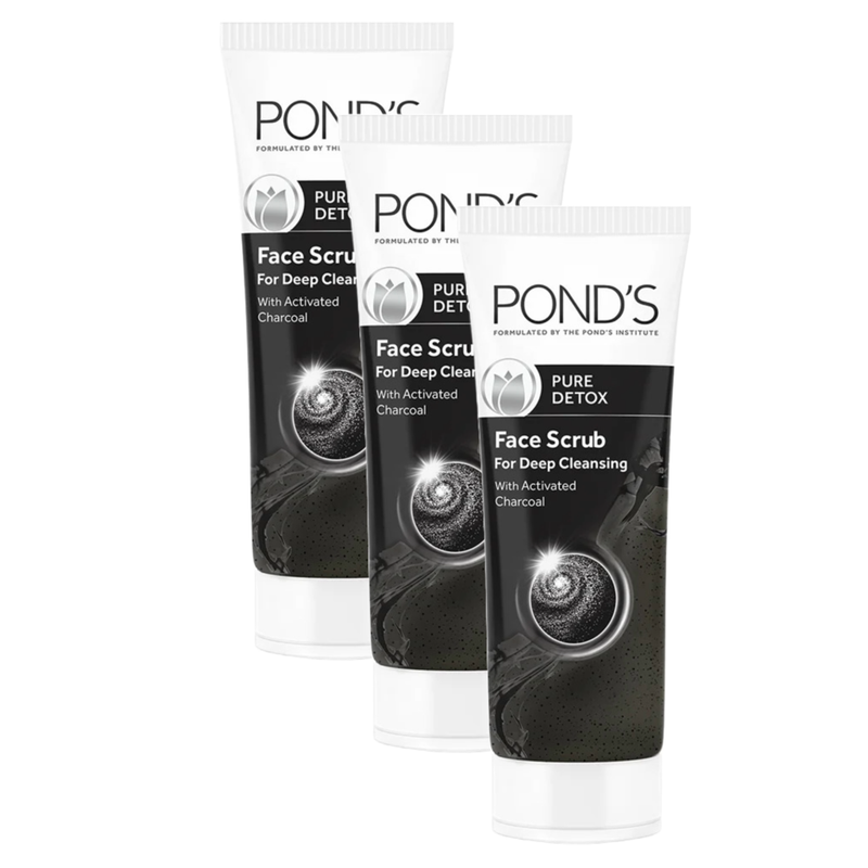 Ponds Pure Detox Activated Charcoal Face Scrub 100g Pack of 3