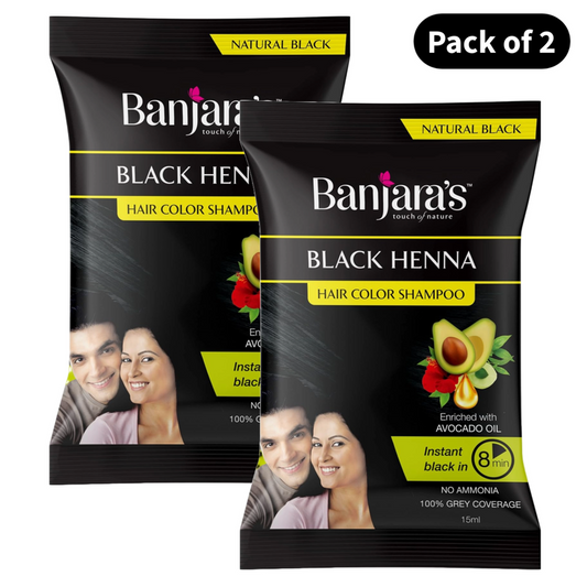 Banjara's Henna Hair Color Natural Black Shampoo (15ml) (Pack of 2)