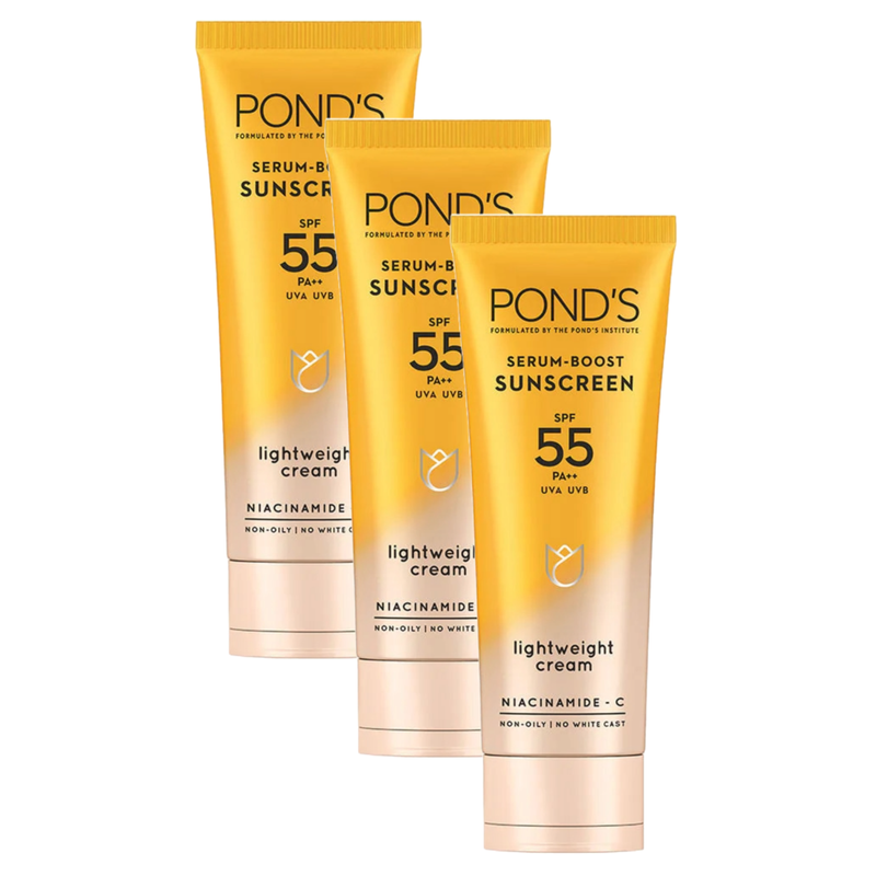 Ponds Serum Boost Sunscreen SPF 55 PA++ Light Weight Cream 50g Pack of 3