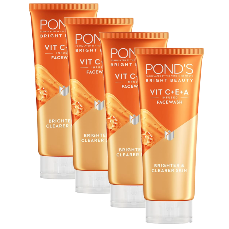 Ponds Bright Beauty Vit C+E+A Brighter & Cleanser Skin Face Wash 100g Pack of 4