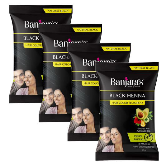 Banjara's Natural Black Henna Hair Color Shampoo 15ml Pack of 4