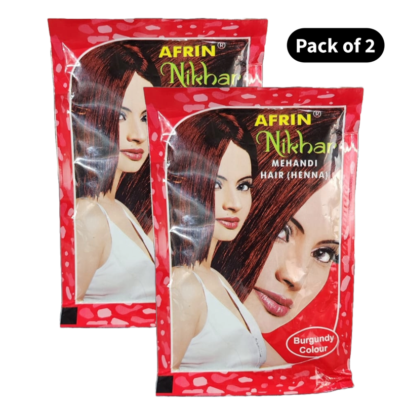 Afrin Nikhar Burgundy Coloured Hair Mehandi For Unisex - Pack Of 2 (45g)