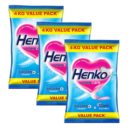 Henko Stain Care Bio Stain Detergent Powder 4Kg Pack of 3