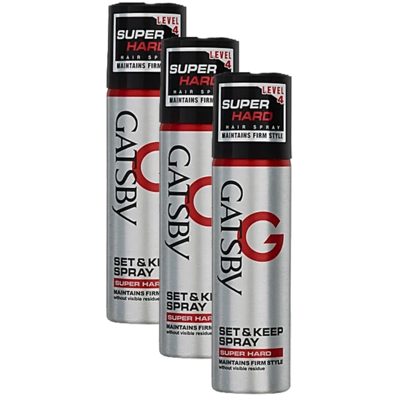 Gatsby Super Hard Set & Keep Level 4 Spray 44g Pack of 3