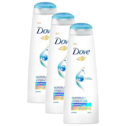 Dove 5% Hydra Glycol Glycolic + Hydration Shampoo 340ml Pack of 3