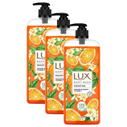 Lux Radiant Skin Orange Blossom + Vitamin C Body Wash 750ml Pack of 3