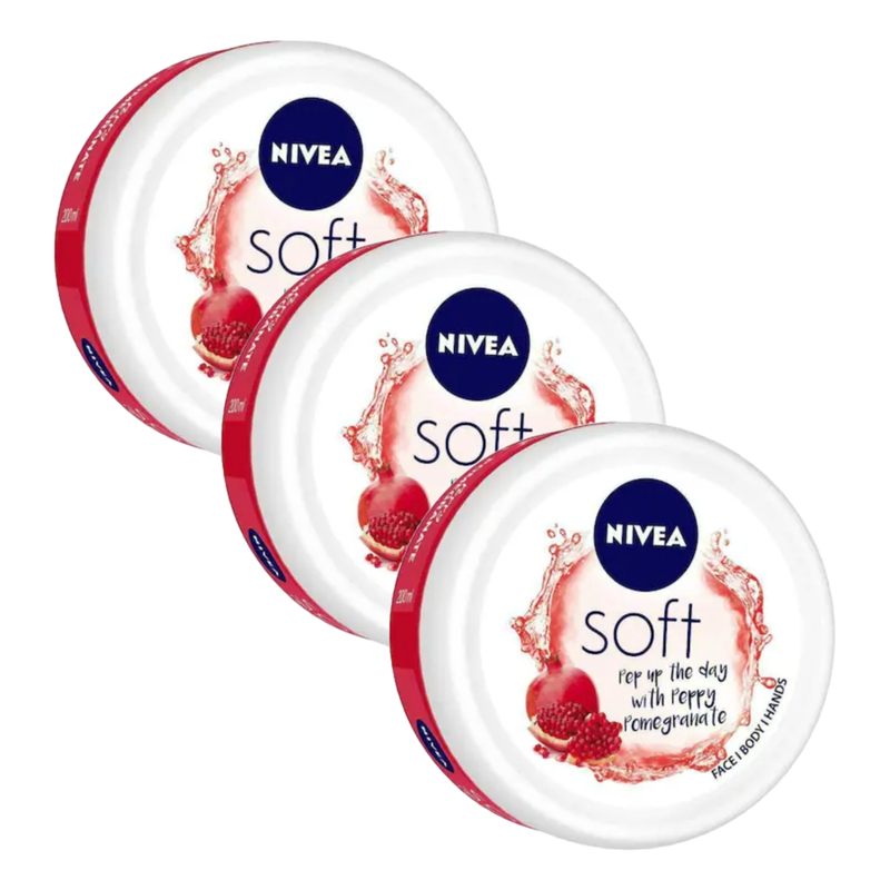 Nivea Soft Peppy Pomegranate Moisturising Cream 200ml Pack of 3