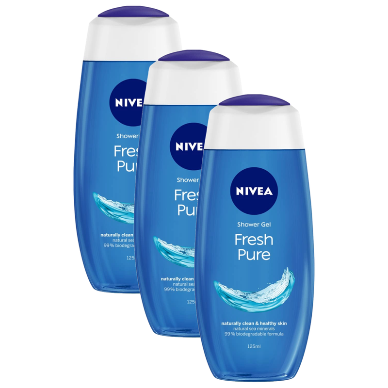 Nivea Fresh Pure Naturally Clean & Healthy Skin Shower Gel 125ml Pack of 3