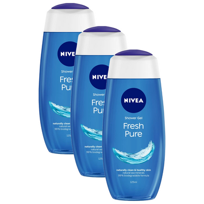 Nivea Fresh Pure Naturally Clean & Healthy Skin Shower Gel 125ml Pack of 3