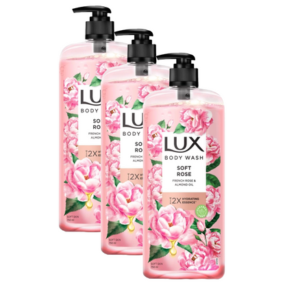 Lux Soft Rose French Rose & Almond Oil Body Wash 750ml Pack of 3