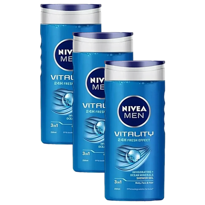 Nivea Men Vitality Invigorating + Ocean Minirals Shower Gel 250ml Pack of 3