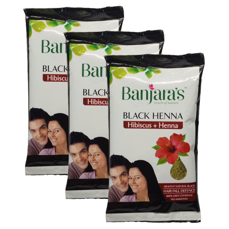 Banjaras Black Henna Hibiscus + Henna Hair Color 20g Pack of 3