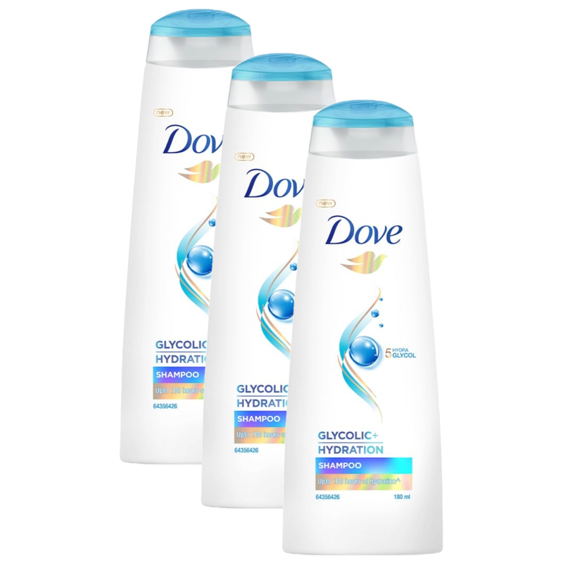 Dove 5% Hydra Glycol Glycolic + Hydration Shampoo 180ml Pack of 3