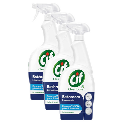 Cif Clean Boost Power + Shine Bathroom Removes 100% Limescale Spray 700ml Pack of 3