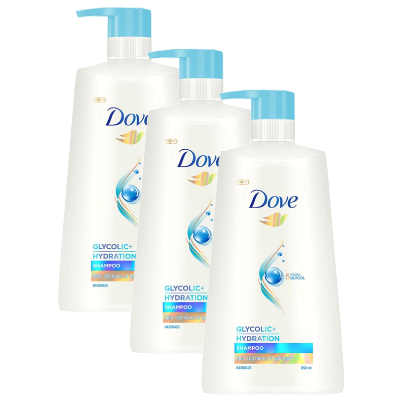 Dove 5% Hydra Glycol Glycolic + Hydration Shampoo 650ml Pack of 3