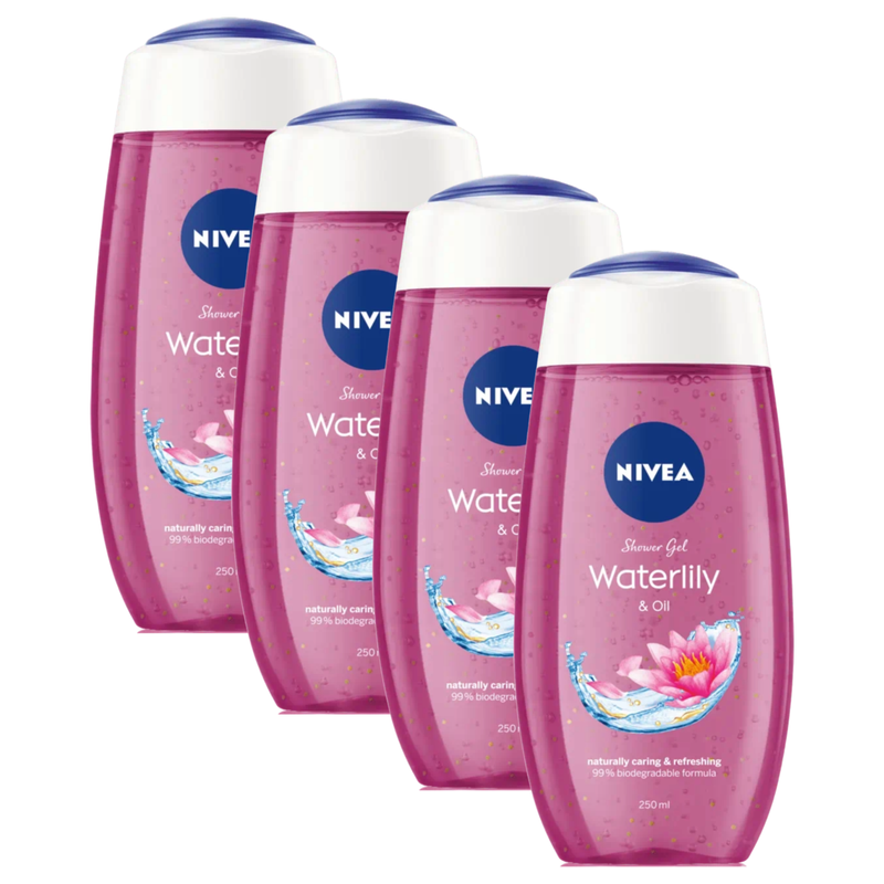 Nivea Waterlily & Oil Naturally Caring & Refreshing Shower Gel 250ml Pack of 4