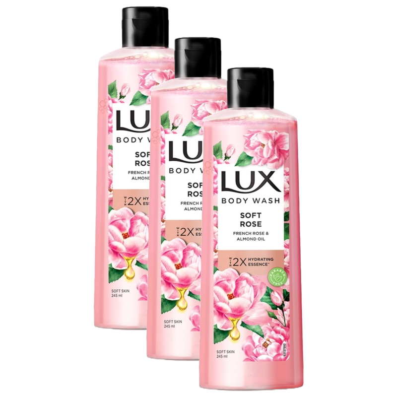 Lux Soft Rose French Rose & Almond Oil Body Wash 245ml Pack of 3