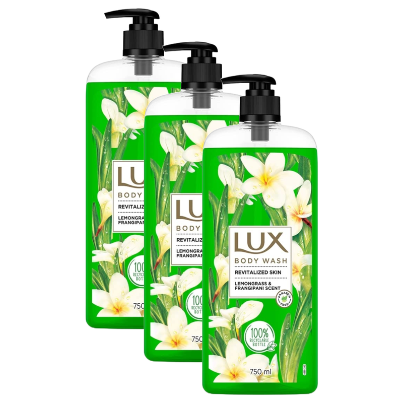 Lux Revitalized Skin Lemongrass & Frangipani Scent Body Wash 750ml Pack of 3