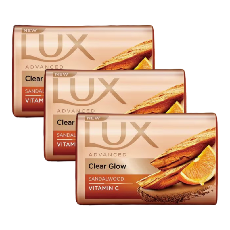 Lux Advanced Clear Glow Sandalwood Vitamin C Bathing Bar 100g Pack of 3