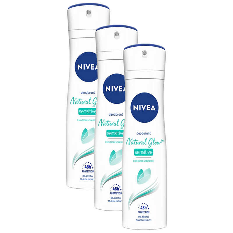 Nivea Natural Glow Sensitive 48H Protection Mulethi Extracts Deodorant 91g Pack of 3