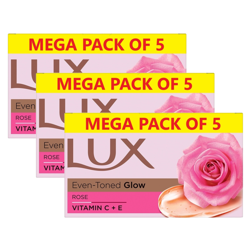 Lux Even-Toned Glow Rose Vitamin C + E Soap (5X150g) Pack of 3