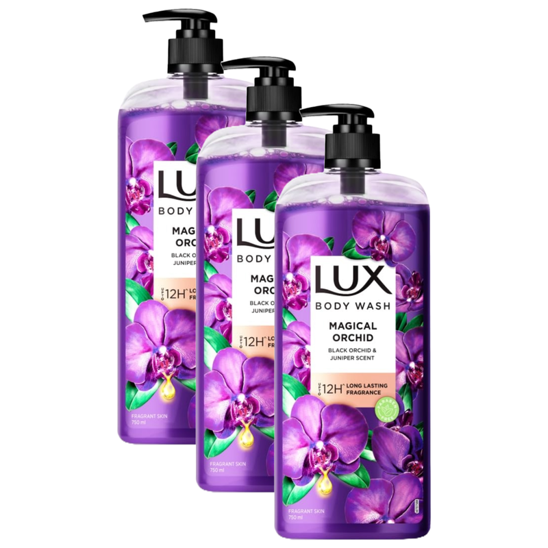 Lux Magical Orchid Black Orchid & Juniper Scent Body Wash 750ml Pack of 3